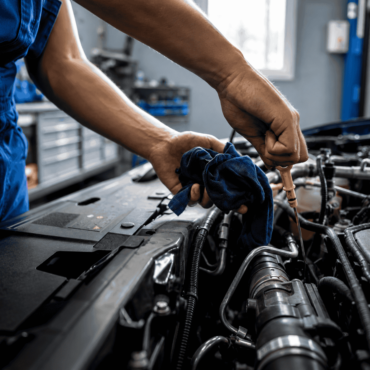 Reparatur im Motorraum eines Fahrzeugs